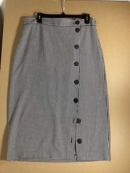 Zara Black and White Gingham Midi Skirt with Asymmetric Button Placket Euro XL - Picture 3 of 10